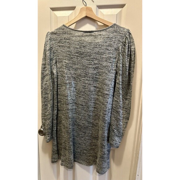 ZARA WOMEN'S HEATHER GRAY THIN KNIT LONG PUFF SLEEVE SEQUIN MINI DRESS Sz Large - Picture 5 of 11
